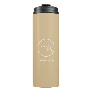 Minimale Monogram Initiaal Neutraal Beige & Wit Thermosbeker