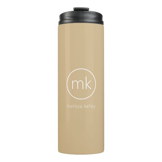 Minimale Monogram Initiaal Neutraal Beige & Wit Thermosbeker (Voorkant)