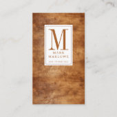 Minimale monogram karamelbruine lederen textuur visitekaartje (Voorkant)