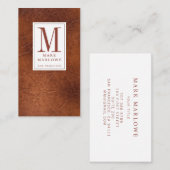 Minimale Monogram Kastanje Bruin Leer Textuur Visitekaartje (Voorkant / Achterkant)