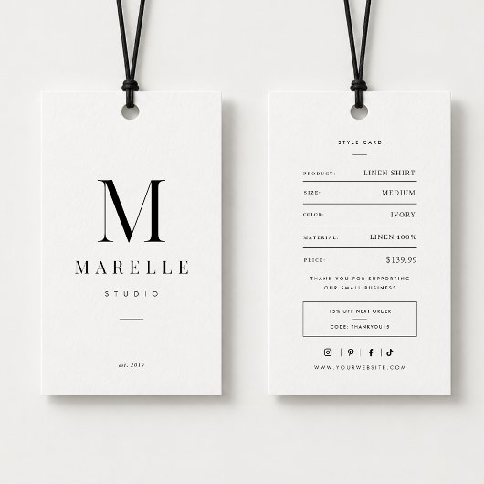 Minimale Monogram Kleding Prijslabel Visitekaartje