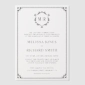 Minimale Monogram Kroonlijst Frame Zwart Bruiloft Vellum Uitnodigingen (Voorkant)