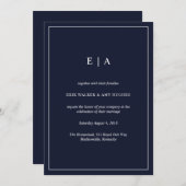 Minimale monogram marine blauwe bruiloft uitnodigi kaart (Voorkant / Achterkant)