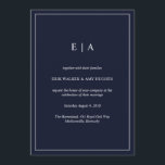 Minimale monogram marine blauwe bruiloft uitnodigi kaart<br><div class="desc">Minimale monogram marine blauwe bruiloft uitnodiging</div>