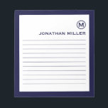 Minimale monogram-marinemacht notitieblok<br><div class="desc">Een modern,  minimalistisch notitieblok in marineblauw en wit. Aangepast monogram initiaal en naam op een eenvoudige witte achtergrond,  omgeven door een blauwe grens voor de marine. Pas het gebruiken van de verstrekte gebieden aan of gebruik de "bericht"knoop om de ontwerper voor hulp te contacteren.</div>