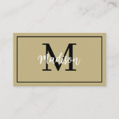 Minimale monogram Modern Tan en Zwarte Grens Visitekaartje (Voorkant)