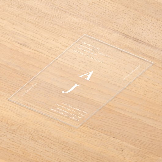 Minimale Monogram Moderne Bruiloft Acryl Uitnodigingen (Laagn)