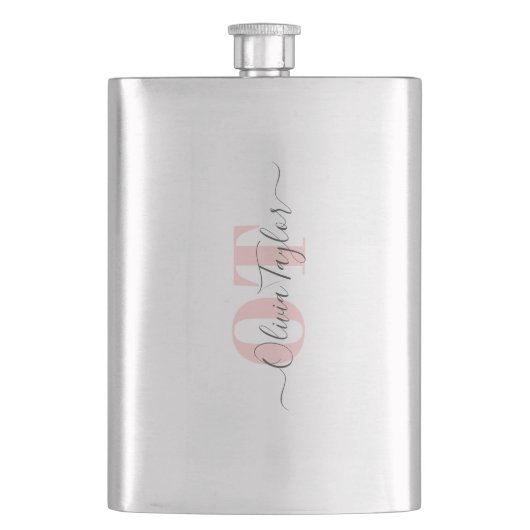 Minimale monogram Moderne Manuscript roze Aangepas Flacon (Voorkant)