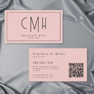 Minimale Monogram Moderne Roze QR Professioneel Visitekaartje