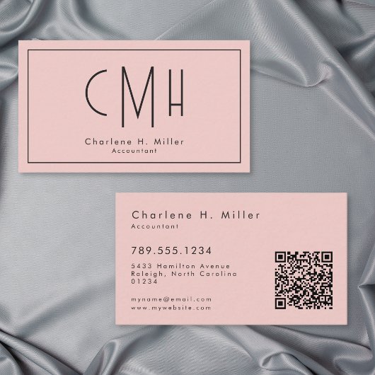 Minimale Monogram Moderne Roze QR Professioneel Visitekaartje