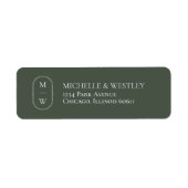 Minimale Monogram Mos Groen Bruiloft Retouradres Etiket (Voorkant)