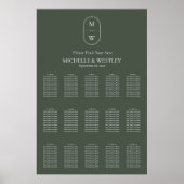 Minimale Monogram Mos Groene Bruiloft Zitting Graf Poster (Voorkant)