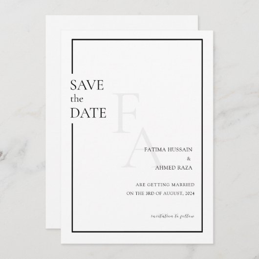 Minimale Monogram Moslim Bruiloft Bewaar De Datum Save The Date (Voorkant / Achterkant)