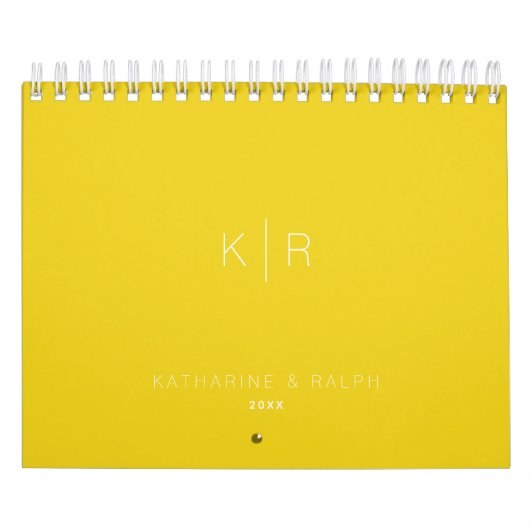 Minimale monogram Mustard Gele Pas getrouwd Foto Kalender (Hoes)