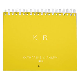 Minimale monogram Mustard Gele Pas getrouwd Foto Kalender