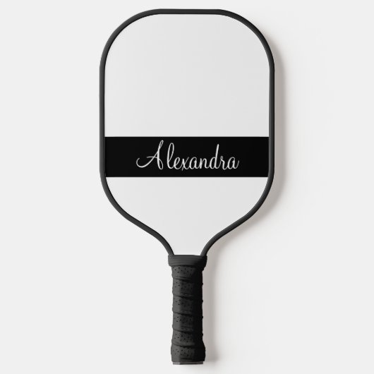 Minimale monogram naam wit en zwart pickleball paddle (Voorkant)