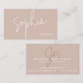 Minimale monogram Natuurlijke Kijk Roze Visitekaartje (Voorkant / Achterkant)