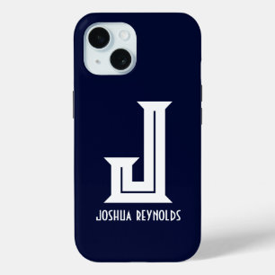 Minimale Monogram Navy Blauwe iPhone 15 Case