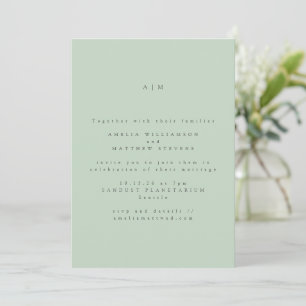 Minimale monogram pasta Mint Pistachio Wedding Kaart