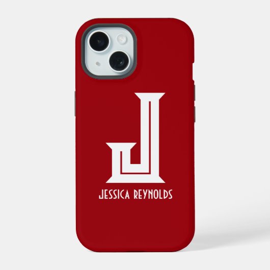 Minimale Monogram Rode iPhone 15 Case (Achterkant)
