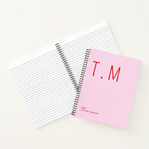 Minimale monogram roze en rood aangepaste naam jaa notitieboek