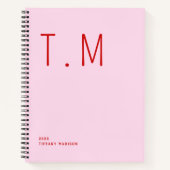 Minimale monogram roze en rood aangepaste naam jaa notitieboek (Voorkant)