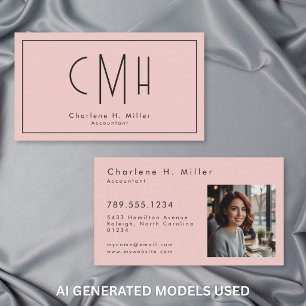 Minimale Monogram Roze Modern Foto Professioneel Visitekaartje