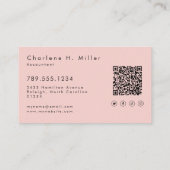 Minimale Monogram Roze Modern QR Professioneel Visitekaartje (Achterkant)