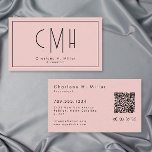 Minimale Monogram Roze Modern QR Professioneel Visitekaartje