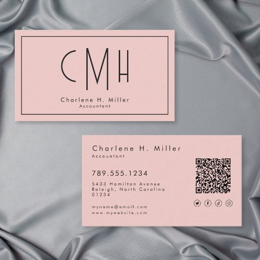Minimale Monogram Roze Modern QR Professioneel Visitekaartje