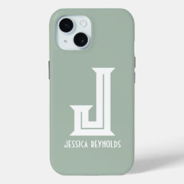 Minimale Monogram Sage Groen iPhone 15 Case