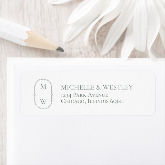 Minimale Monogram Sage Groene Bruiloft Retouradres Etiket (Insitu)