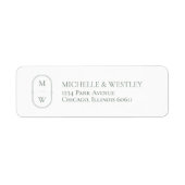 Minimale Monogram Sage Groene Bruiloft Retouradres Etiket (Voorkant)