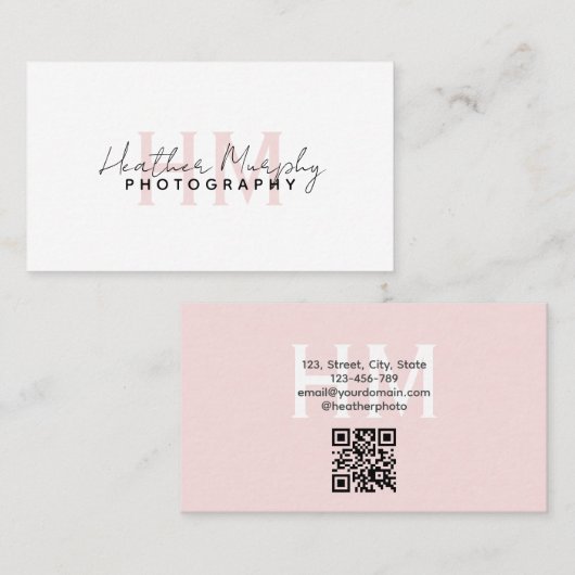 Minimale monogram scriptnaam Roze meisje Visitekaartje (Voorkant / Achterkant)