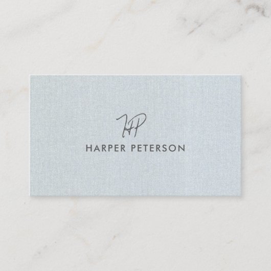 Minimale monogram Simple Blue Grey Linen Modern Visitekaartje (Voorkant)