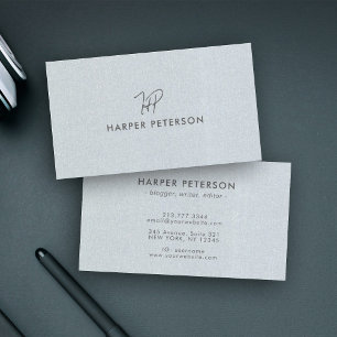 Minimale monogram Simple Blue Grey Linen Modern Visitekaartje