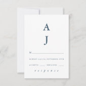 Minimale Monogram Stusty Blue Wedding RSVP Kaartje (Voorkant)