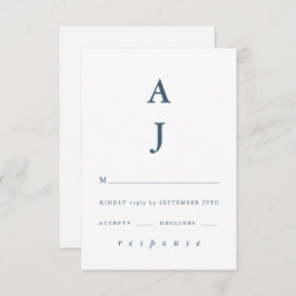 Minimale Monogram Stusty Blue Wedding RSVP Kaartje