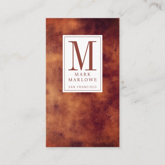 Minimale monogram terracotta bruine lederen textuu visitekaartje (Voorkant)