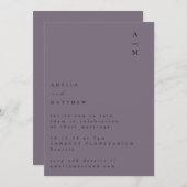 Minimale monogram Trendy Chic Dusty Paars Wedding Kaart (Voorkant / Achterkant)