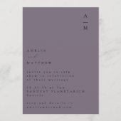Minimale monogram Trendy Chic Dusty Paars Wedding Kaart (Voorkant)