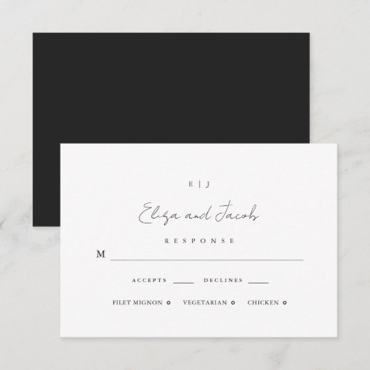 Minimale Monogram Weddenschap Zwart RSVP Kaartje (Voorkant / Achterkant)