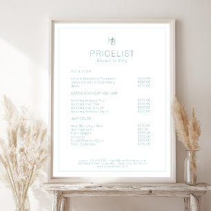 Minimale Monogram Wit Mint Salon Prijslijst Poster