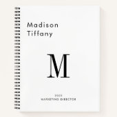 Minimale Monogram Zwart Wit Aangepaste Naam Jaar Notitieboek (Voorkant)