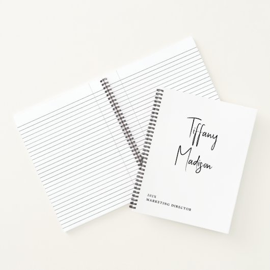 Minimale Monogram Zwart Wit Aangepaste Naam Jaar Notitieboek (Binnen)
