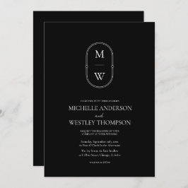 Minimale Monogram Zwart-wit Alles in één bruiloft Kaart