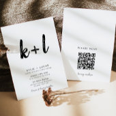 Minimale Monogram Zwart-wit QR Code Bruiloft Kaart
