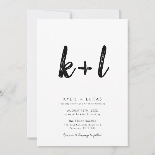 Minimale Monogram Zwart-wit QR Code Bruiloft Kaart (Voorkant)