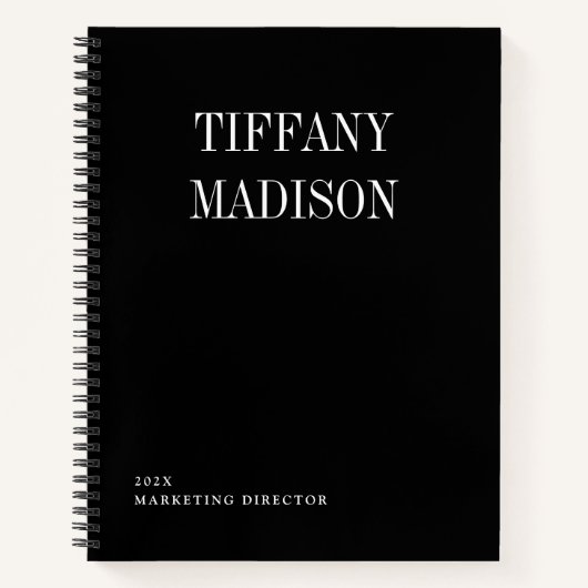 Minimale Monogram Zwart Witte Aangepaste Naam Jaar Notitieboek (Voorkant)