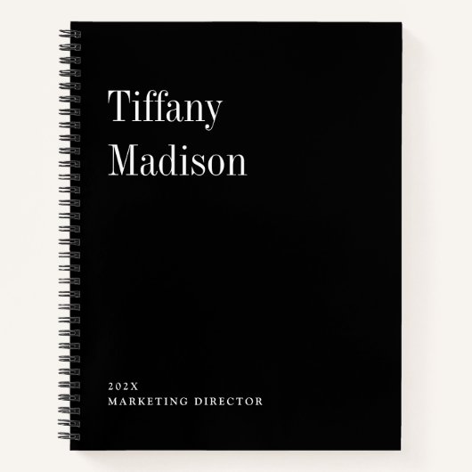 Minimale Monogram Zwart Witte Aangepaste Naam Jaar Notitieboek (Voorkant)